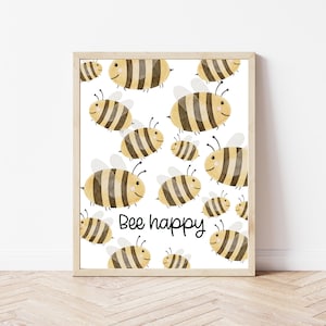 Poster Bienen A4 | Bild Kinderzimmer | Geschenk zur Geburt | Wandbild Babyzimmer | Tierposter | Kinderposter | Bee Happy Affirmationsposter