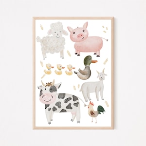 Poster Bauernhof Tiere A4 | Bild Kinderzimmer | Geschenk zur Geburt | Wandbild Babyzimmer | Tierposter | Kinderposter