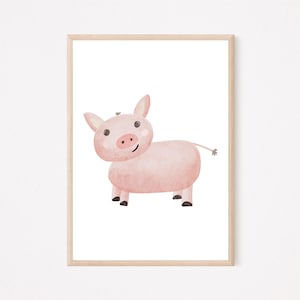 Poster Schwein A4 | Bild Kinderzimmer | Geschenk zur Geburt | Wandbild Babyzimmer | Tierposter | Kinderposter | Bauernhof Tiere Bilder