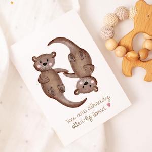 Karte Otter "You are already otter-ly loved" – Handgemaltes Aquarellmotiv | A6 Karte | Karte zur Geburt | Grußkarte | Postkarte