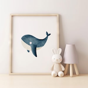 Poster Wal A4 | Bild Kinderzimmer | Geschenk zur Geburt Wal | Wandbild Babyzimmer | Tierposter | Kinderposter | Poster Kinderzimmer Wal