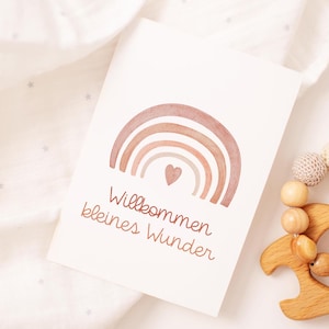Regenbogen Karte Geburt "Willkommen kleines Wunder" – Handgemaltes Aquarellmotiv | A6 Karte | Karte zur Geburt | Grußkarte | Postkarte