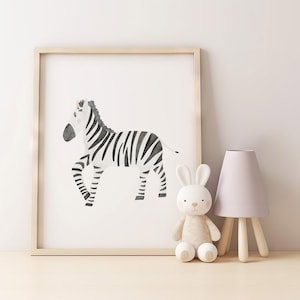Poster Zebra A4 | Bild Kinderzimmer Safari Tiere | Geschenk zur Geburt | Wandbild Babyzimmer | Tierposter | Kinderposter Safari Kinderzimmer