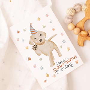 Hund Postkarte – Handgemaltes Aquarellmotiv | A6 Karte | Geburtstagskarte | Grußkarte Geburtstag | Postkarte | Welpe Labrador | pawsome