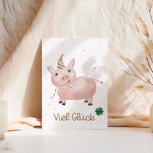Karte Glücksschwein "Viel Glück" – Handgemaltes Aquarellmotiv | A6 Karte | Glücksbringer Postkarte | Grußkarte | Karte Viel Glück
