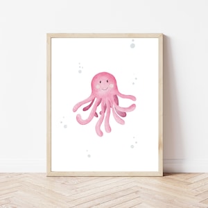 Poster Krake A4 | Bild Kinderzimmer | Geschenk zur Geburt | Wandbild Babyzimmer | Tierposter | Kinderposter | Tintenfisch
