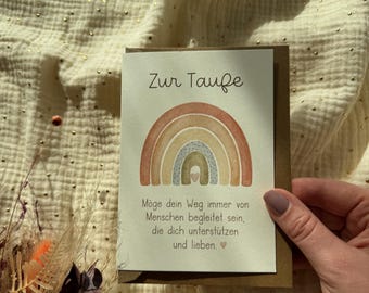 Karte zur Taufe Regenbogen – Handgemaltes Aquarellmotiv | A6 Klappkarte |  Glückwunschkarte zur Taufe | Geschenk zur Taufe