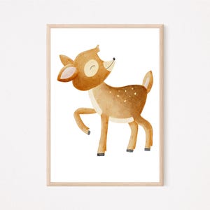 Poster Reh A4 | Bild Kinderzimmer | Geschenk zur Geburt | Wandbild Babyzimmer | Tierposter | Kinderposter | Waldtiere | Wald
