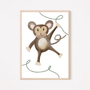 Poster Affe A4 | Bild Kinderzimmer | Geschenk zur Geburt | Wandbild Babyzimmer | Tierposter | Kinderposter | Dschungel | Poster Äffchen