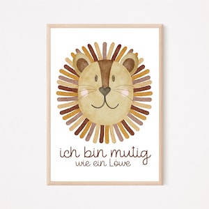 Poster Affirmation Löwe A4 | Bild Kinderzimmer | Geschenk zur Geburt | Wandbild Babyzimmer | Tierposter | Löwen Poster Kinderzimmer