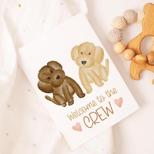 Karte zur Geburt "Welcome to the Crew" – Handgemaltes Aquarellmotiv | A6 Karte | Karte Cockapoo | Grußkarte | Postkarte