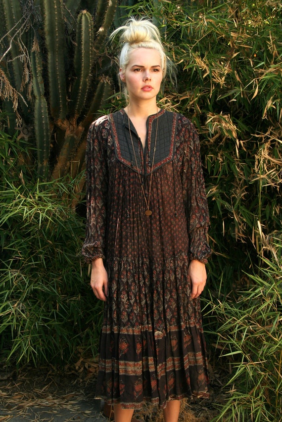 Vintage 70s Indian Gauze Dress with Quilted Detail Etsy