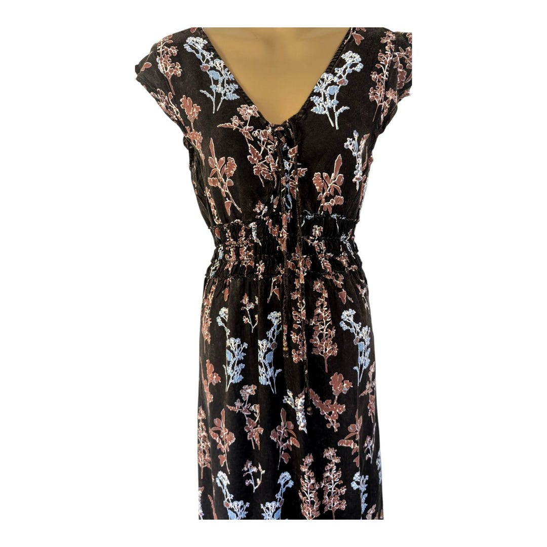 Y2K Black & Teal Botanical Print Sleeveless Button-up Maxi Dress 14 16