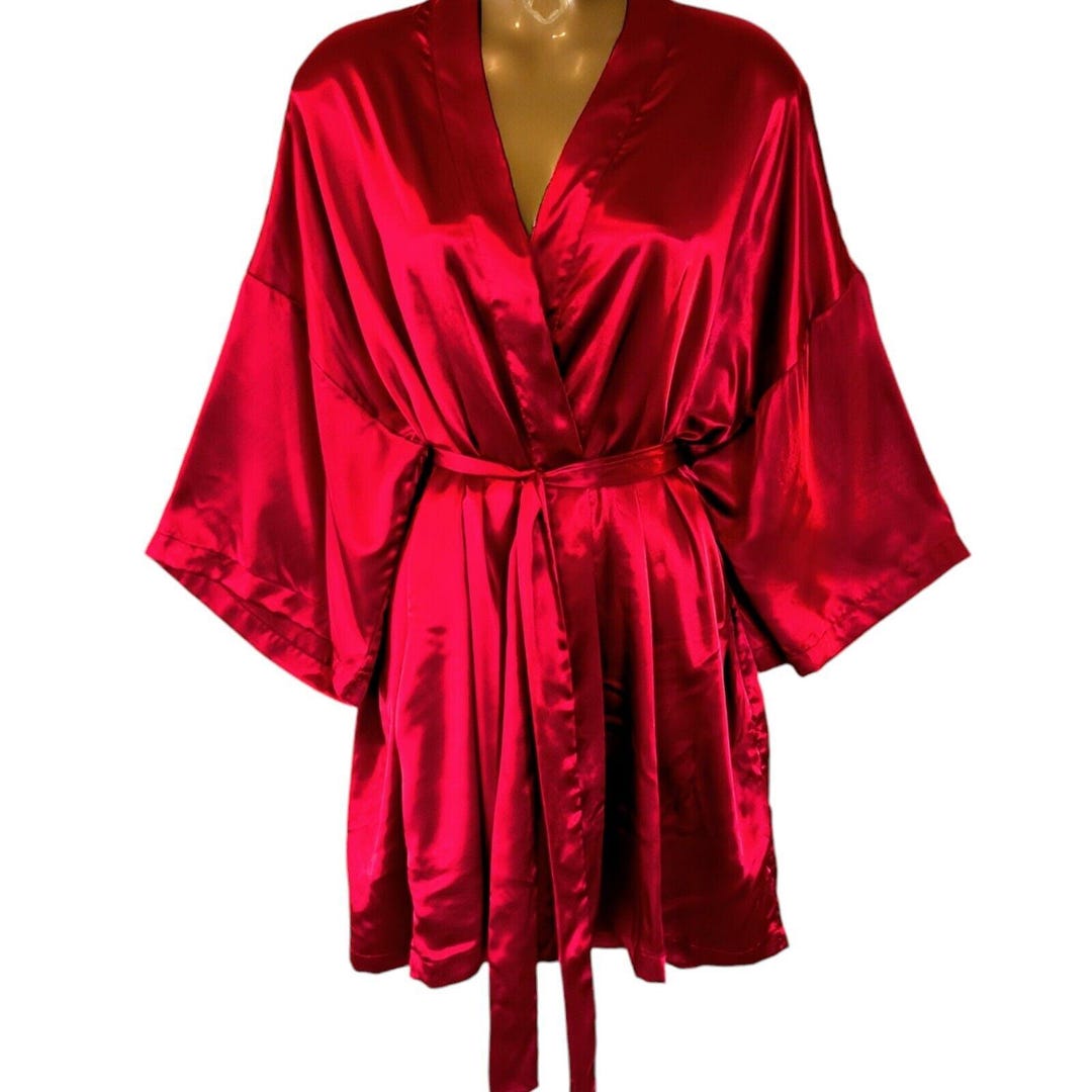 Vintage Victorias Secret Robe Red Satin Kimono Half Length Christmas ...