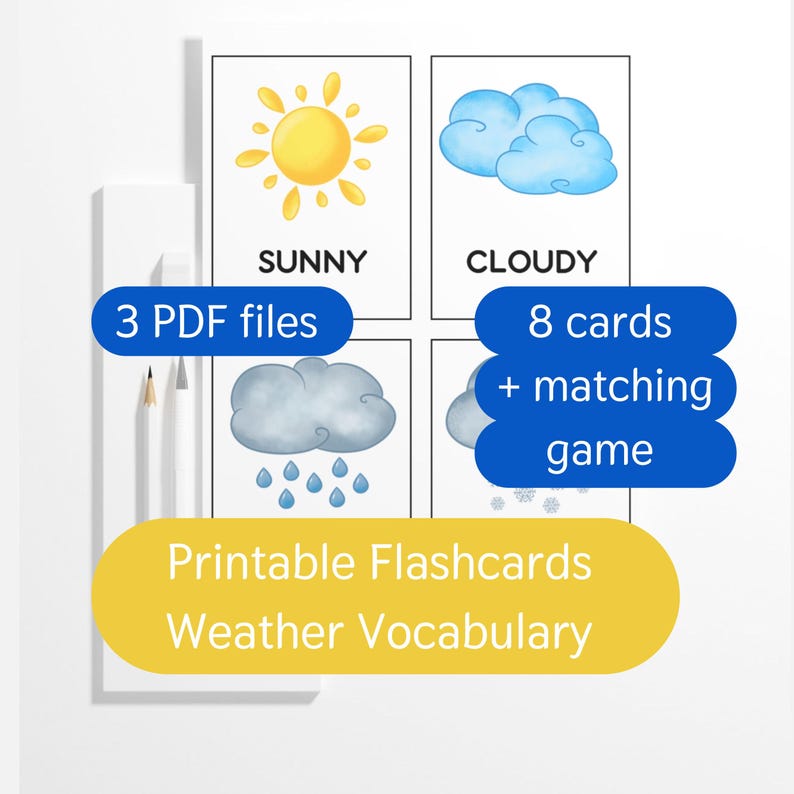 Printable Weather Flashcards: Learning Vocabulary for Kids (PDF ...