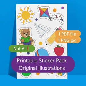 Crayon Drawing Sticker Pack: Original Art Kids Stickers (PDF & PNG Digital Download)