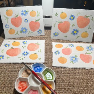 Set of 4 Hand Painted Fruity Cards - blank inside