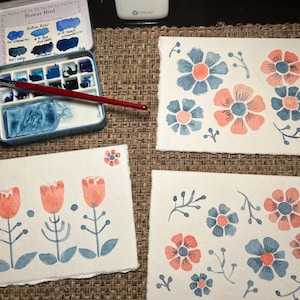 Set of 3 Hand Painted Folk Art Cards - blank inside