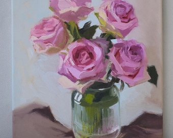Roses Oil Painting: Original Painting, Canvas Wall Art
