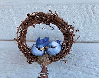 Small Easter Tree Topper - Tiny bluebirds in a grapevine wreath - Fun sibling or couple tree topper