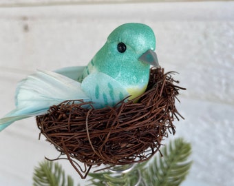 Easter or Spring Mini Tree Topper - Nature themed tree topper with small bird in brown nest