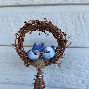 Small Easter Tree Topper - Tiny bluebirds in a grapevine wreath - Fun sibling or couple tree topper