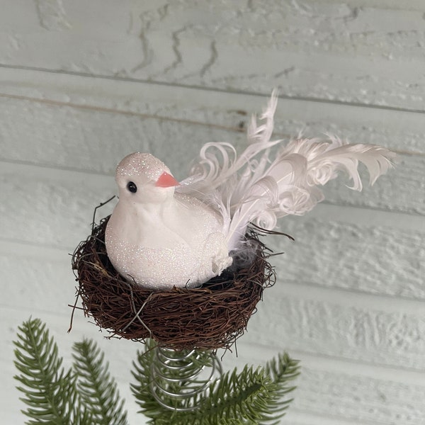 White Bird in nest - Small Easter or Spring Tree Topper