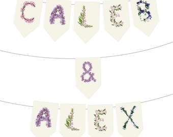 Personalized Floral Letter Banner: Wedding, Engagement, Bridal Shower - Couple Name Sign (DIY Unstrung)