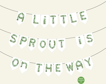 A Little Sprout is on the way Printable Baby Shower Party Banner - Green Leaves - Little Clover