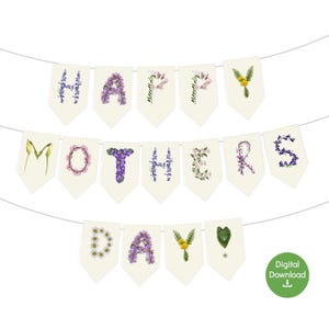 Happy Mothers Day - Printable Banner - Digital Flower Banner -  Thank you Mothers - Mother&#39;s Day Party Decor