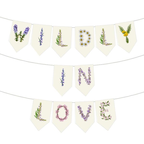 Wildly in Love Bridal Shower Banner - Personalizable Wildflower Pennant Banner - Bachelorette Party Garden Theme - (DIY String yourself)