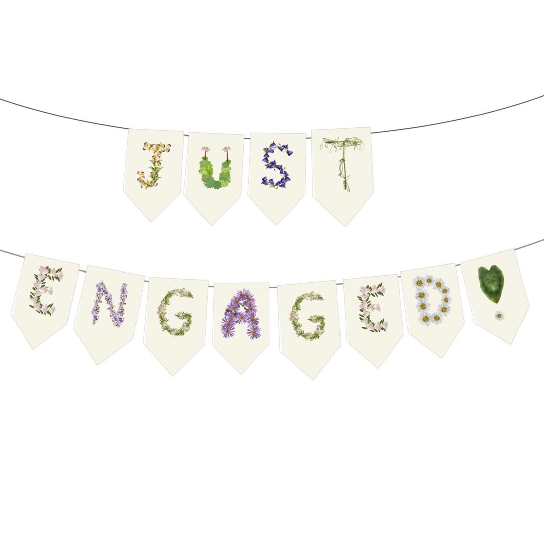Engaged Sign On String We're Engaged Banner - Just Engaged - Floral Engagement Flags - DIY ...