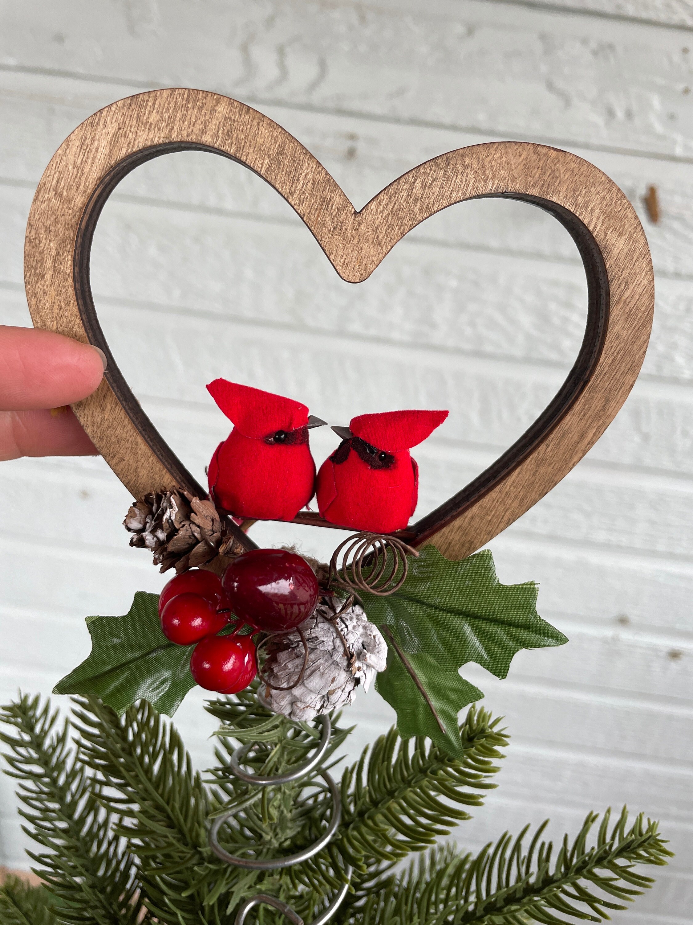 Cardinals Tree Topper Heart Tree Topper for Small Woodland or Bird Themed  Tree 5 Inches Across 