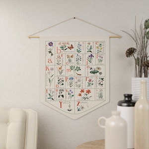 Alphabet wall hanging with wildflower and nature theme | Alphabet made with flowers  for nursery with cottage, woodland or nature theme