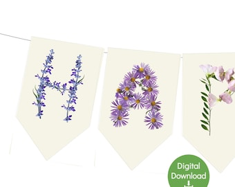Floral Birthday Banner: Wildflower Garden Party Decor (Digital Download)