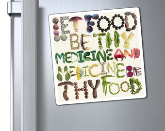 Let Food Be Thy Medicine Magnet for your fridge - Healthy Magnet Hippocrates with fruits, veggies and grains