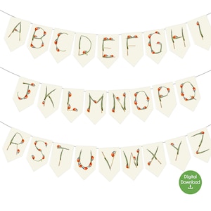 Printable Ladybug A-Z Pennants - Digital Lady Bug Alphabet Banner - Realistic Bug Alphabet