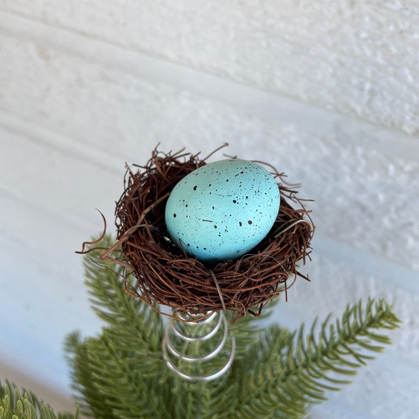 Easter or Spring Mini Tree Topper - Nature themed tree topper with artificial egg in small brown nest