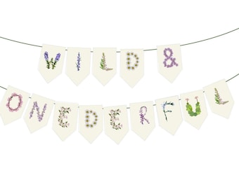 Personalizable Wildflower First Birthday Banner: "Wild and Onederful" Floral Theme  (DIY Unstrung)