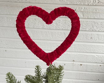 Heart Tree Topper | Red yarn wrapped wooden heart for Valentine Tree Topper | | Choose from three sizes.