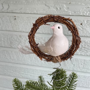 Mini White bird tree topper for a nature themed tree - White peace bird tree topper -