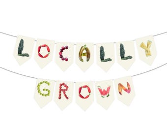 Locally Grown Baby Shower Banner- Personalizable Farmers Market Baby Shower Banner - Grown with Love - Vegetables (DIY Unstrung)