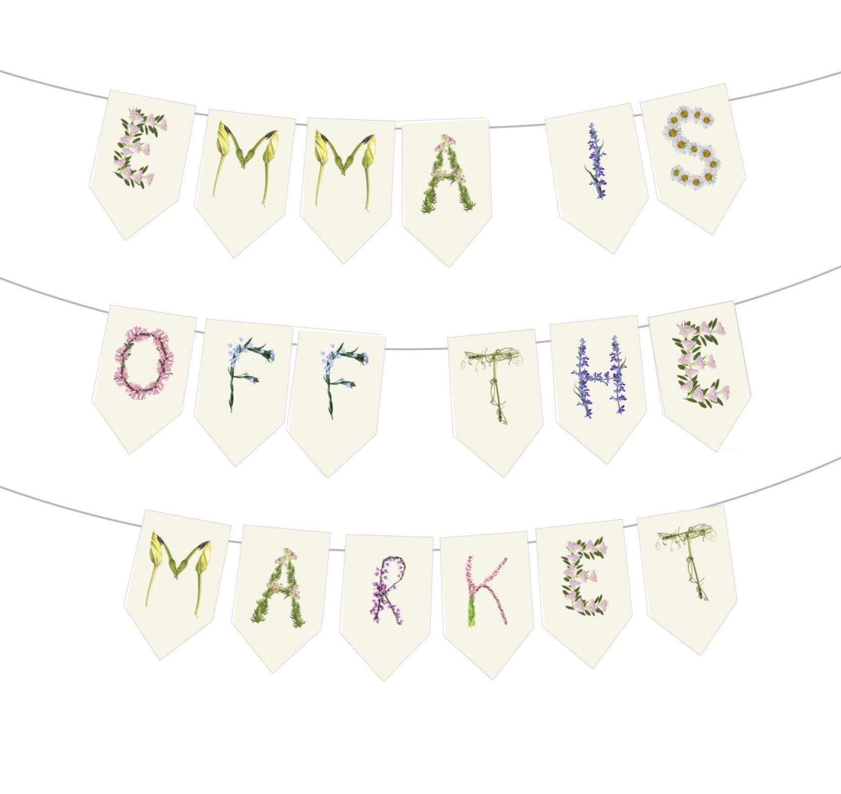 Garden Party Theme Bridal Shower - Fresh off the Market Pennant Banner - Customizable Flower Market Bridal Shower Decorations - DIY Unstrung