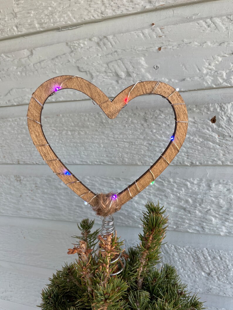Heart Tree Topper Wood Heart With Wire Twist for Valentine Etsy