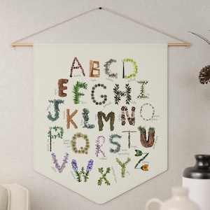 Alphabet wall hanging with botanical theme - Aesthetic Nature ABC art for nursery