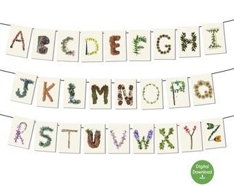 Loose Parts Alphabet Printable | Nature Alphabet Cards A-Z | Reggio Inspired Nature Letters | Digital Download