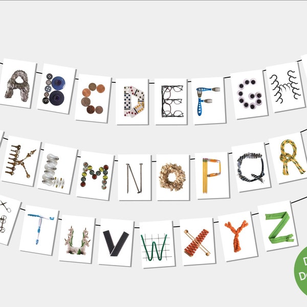 Embedded Alphabet Letter Alphabet - Printable ABC Flashcards made with household objects. Labelled and Unlabeled