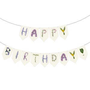 Floral Birthday Banner for Garden Party Theme - Customize with name or age - Summer Boho Bunting with wildflowers - DIY String yourself
