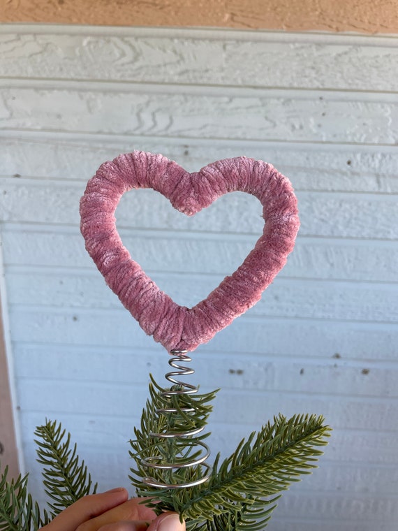 Dusty Pink Heart Tree Topper Wrapped Wooden Heart for Valentine Tree Topper  Heart Shaped Tree Topper 
