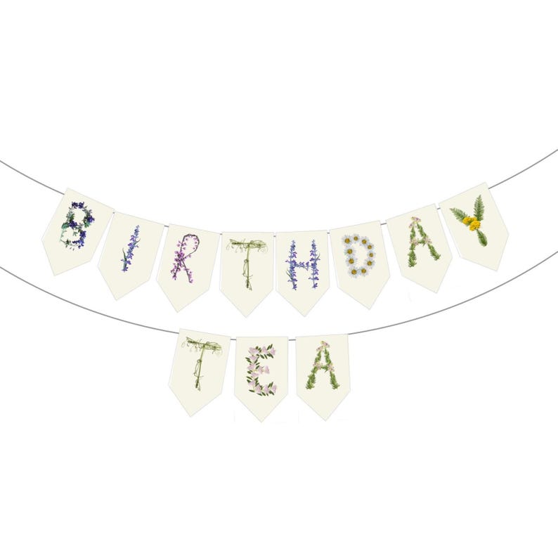 Personalized Floral Tea Party Banner | Birthday Tea Party Decor | Custom Tea Party Sign | Girls Tea Party (DIY Unstrung) Birthday Tea